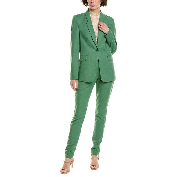 Bgl Womens2Pc Linen-Blend Blazer & Pant Set, Green